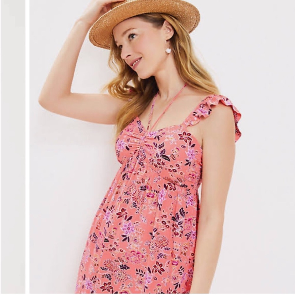 LOFT petite garden ruffle halter dress EUC
